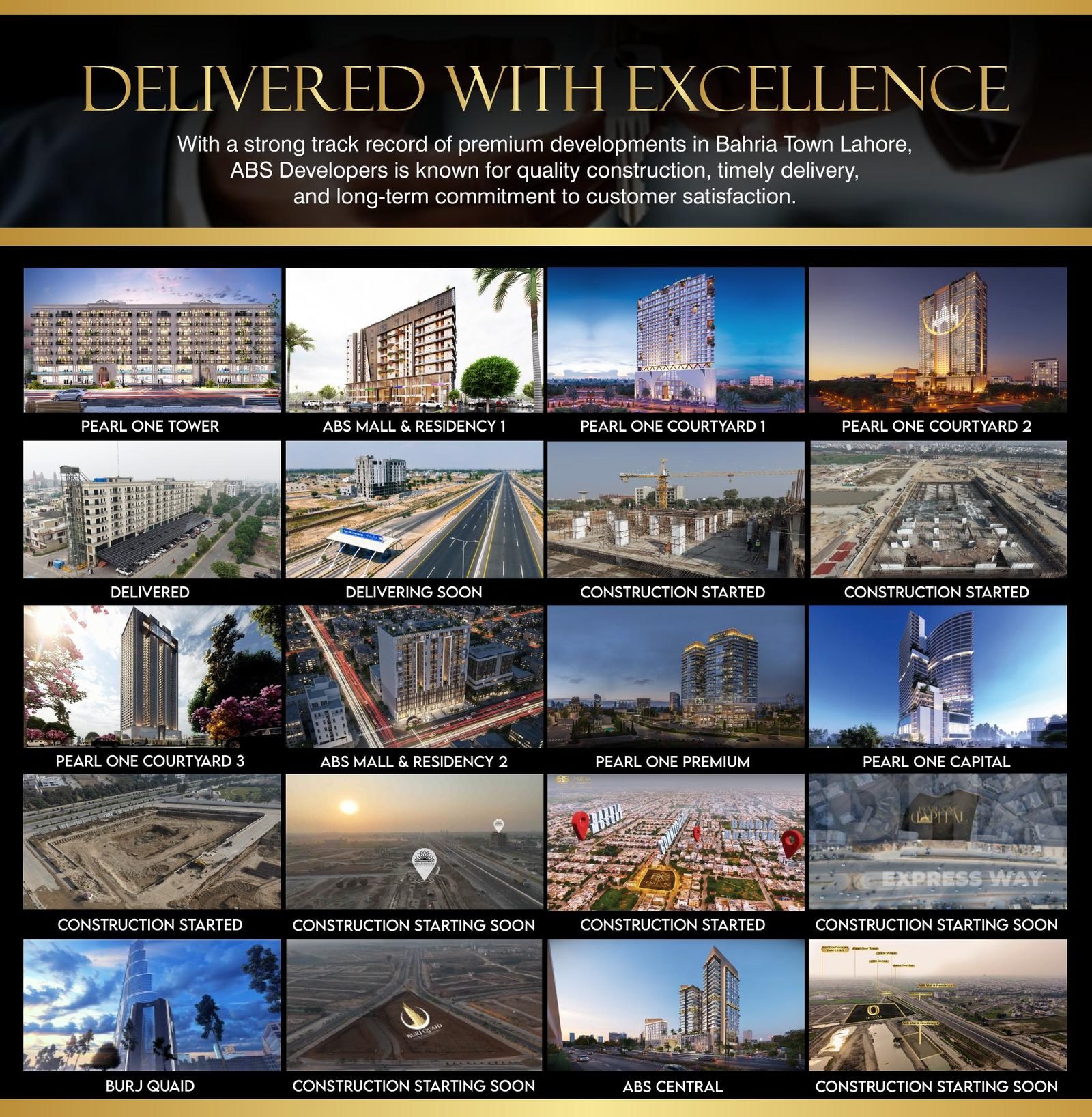 ABS Developers portfolio of premium developments in Bahria Town Lahore